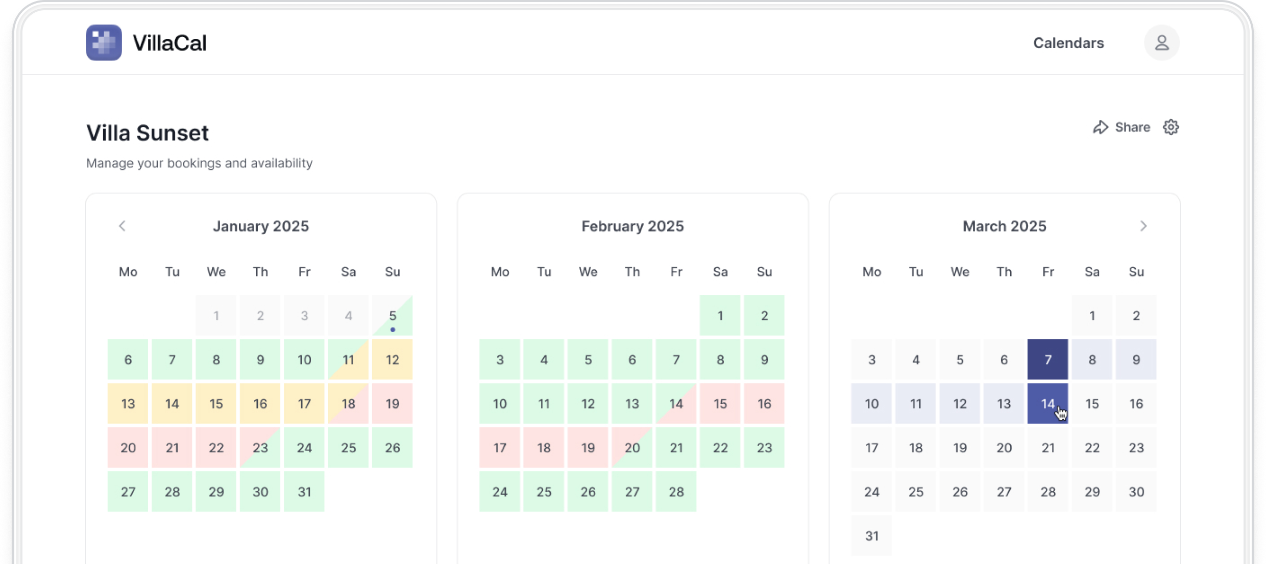 Villa Calendar App Screenshot